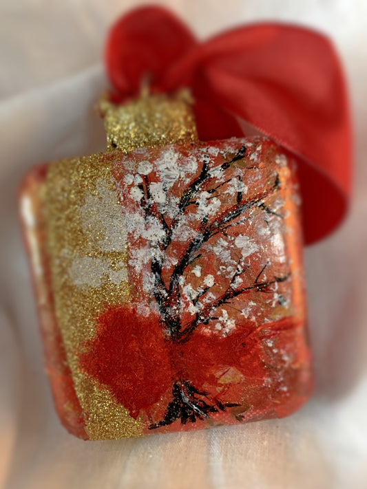 Crimson, White, and Gold Square Ornament